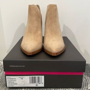 Vince Camuto Women’s Gigietta Block Heel Lux Kid Suede Bootie NIB 7M